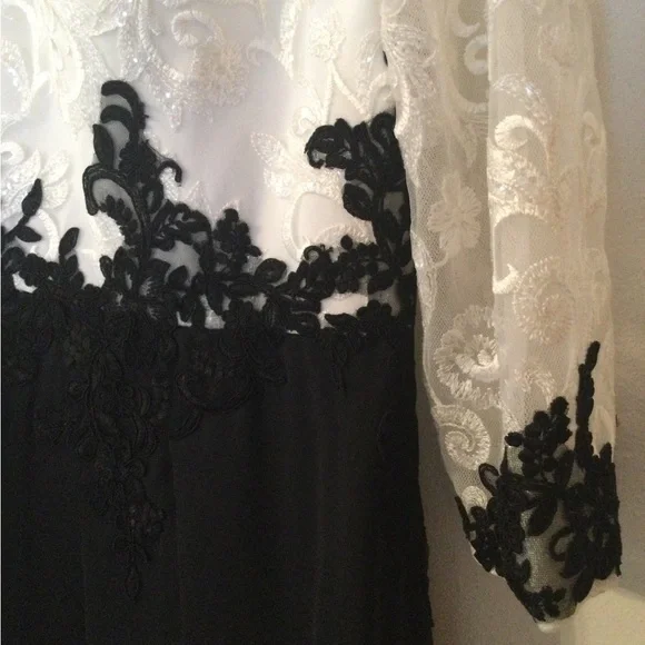 JJs House Black and White Gown with Bateau Neckline - Picture 3 of 14